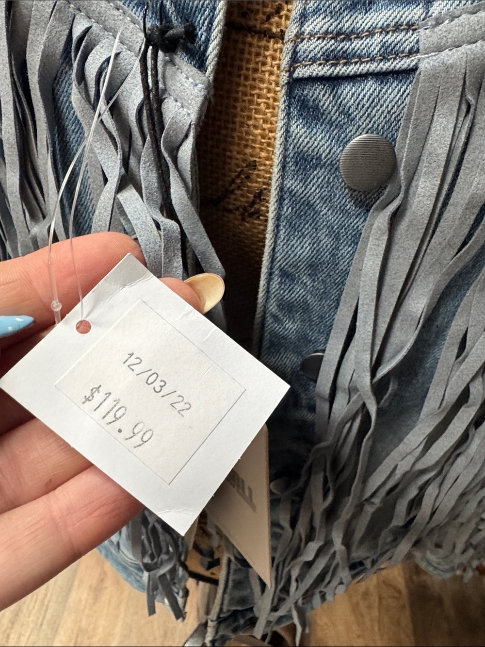 Women’s Fringe Denim Jacket - Light Blue Rock and Roll Denim - Picture 8 of 12